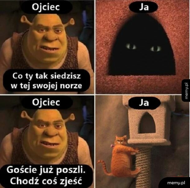 Postacie z kreskówki w rozmowie, jedna z nich w ciemnym miejscu.