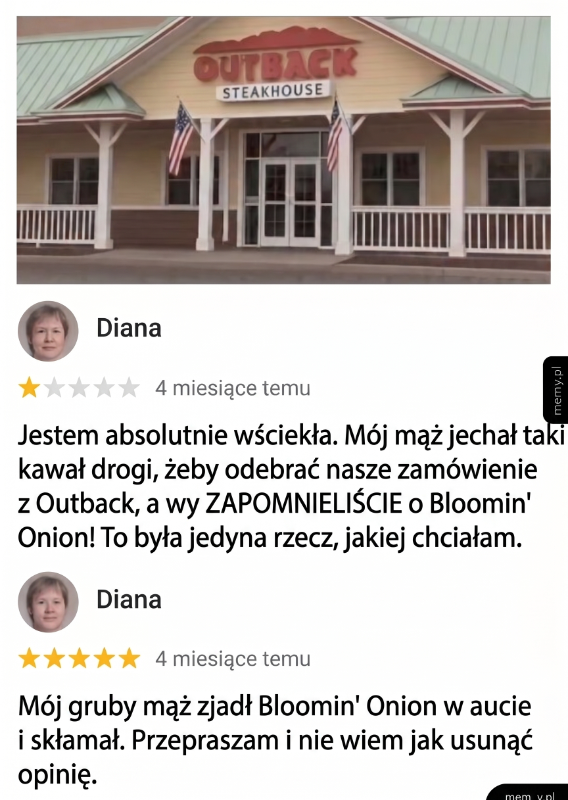 Restauracja Outback Steakhouse z recenzją.