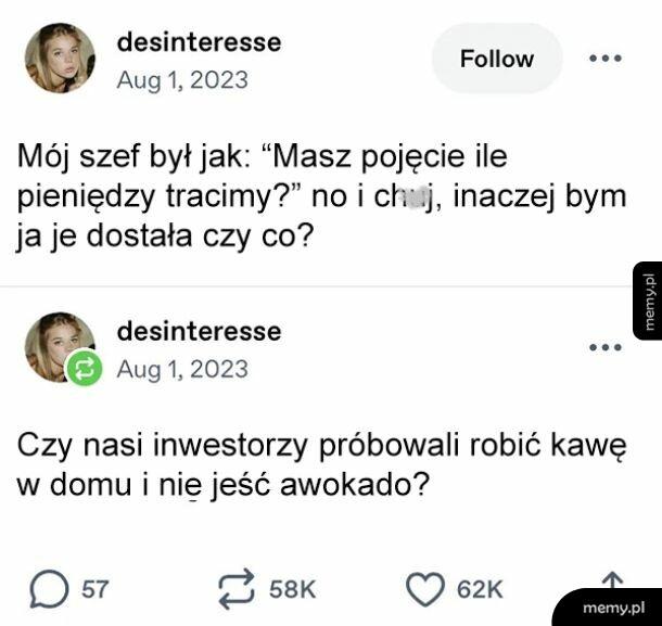 Dwa posty na Twitterze dotyczące pracy i inwestycji.