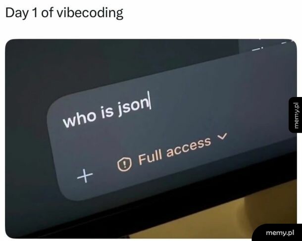 Tekst na ekranie z pytaniem o JSON.