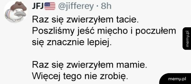 Tekst o zwierzeniach dotyczących jedzenia mięsa.