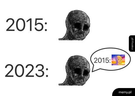 Mem z postaciami wojaka porównujący lata 2015 i 2023.