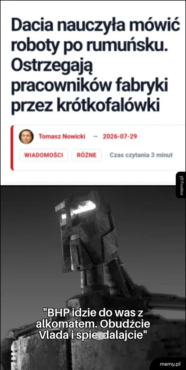 Tekst na tle ciemnego tła z robotem.