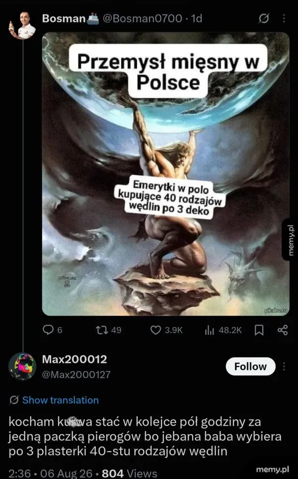 Mężczyzna trzymający mięso w rękach, z tłem przedstawiającym Polskę.
