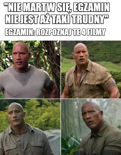 Cztery ujęcia Dwayne'a Johnsona w różnych scenach.