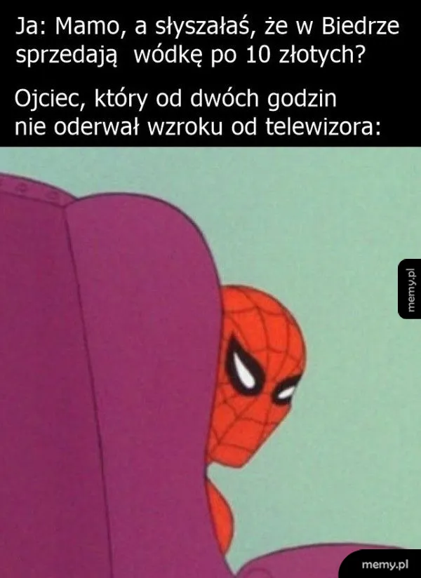 Postać Spider-Mana wygląda zza kanapy.