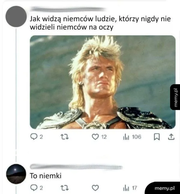 Mężczyzna z długimi włosami w zbroi, patrzący w dal.