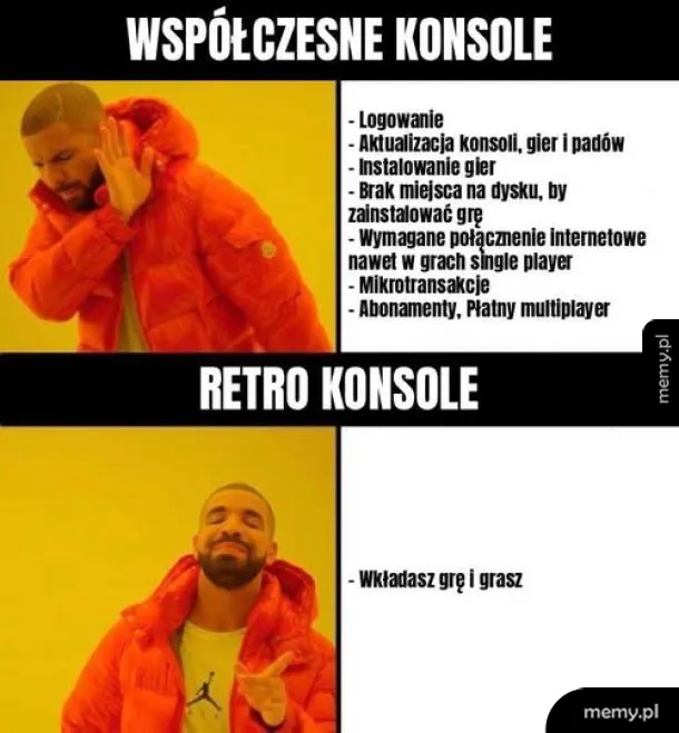 Porównanie nowoczesnych i retro konsol w humorystyczny sposób.