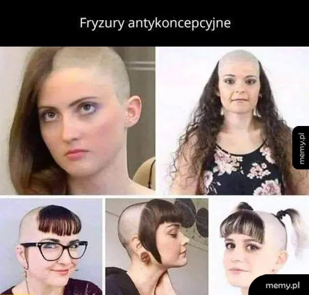 Kkolaż zdjęć przedstawiających kobiety z dziwnymi i nietypowymi fryzurami.