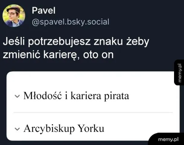 Zrzut ekranu tweeta o zmianie kariery na podstawie życiorysu