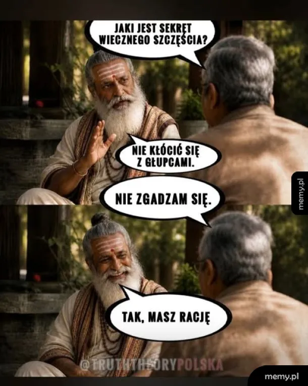Mędrzec rozmawia z uczniem o sekrecie szczęścia.