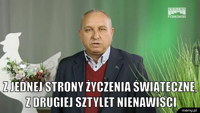 z jednej strony życzenia świąteczne, z drugiej sztylet nienawiści