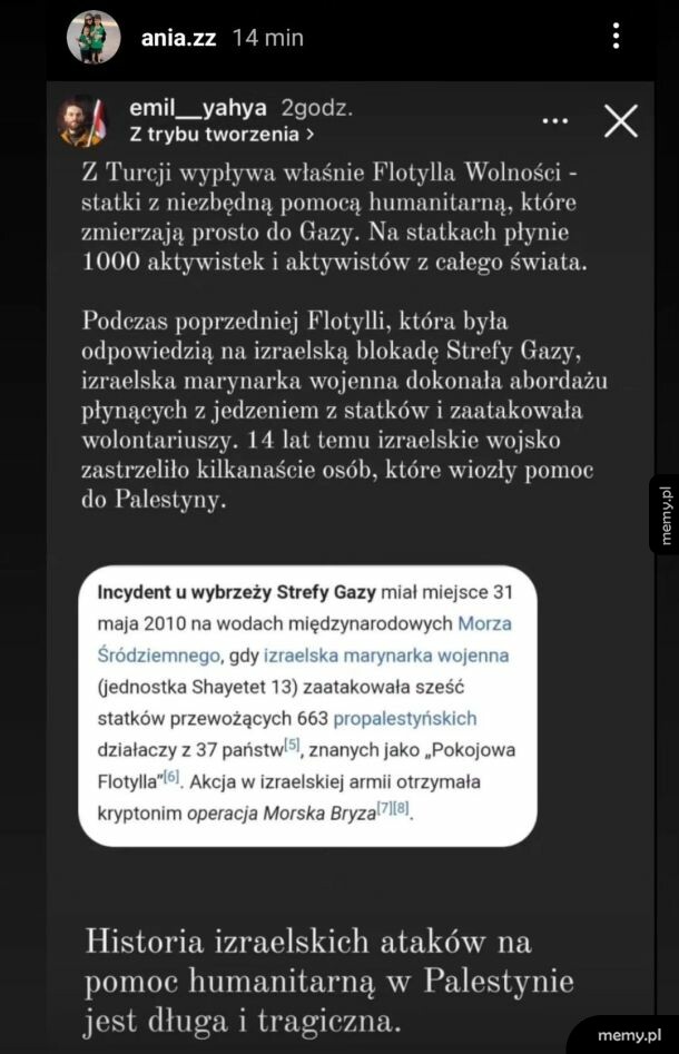 Zrzut ekranu z relacji z tekstem o Flotylli Wolności i incydencie z 2010 roku.