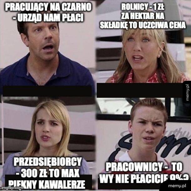 Mem z filmu We're the Millers przedstawiający zdziwione postacie.