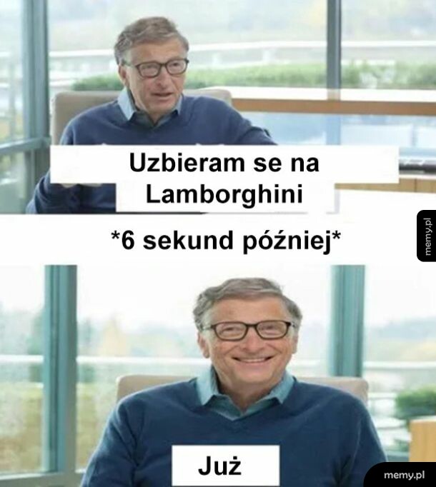 Bill Gates w dwóch ujęciach: zamyślony, a potem uśmiechnięty