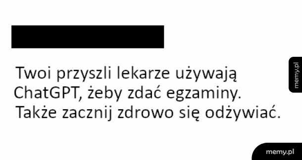 Czarny napis na białym tle dotyczący przyszłych lekarzy i sztucznej inteligencji