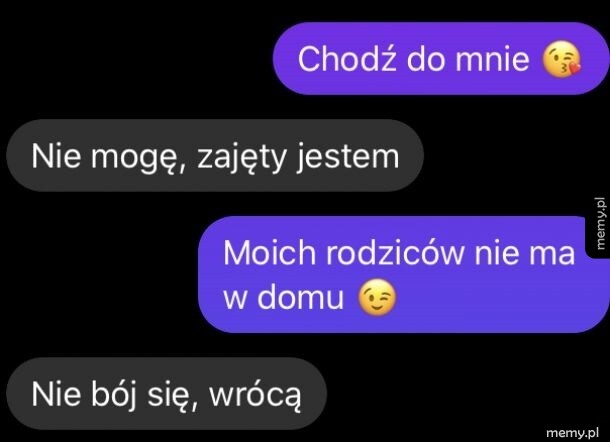 Zrzut ekranu z wiadomościami SMS przedstawiający humorystyczną konwersację.