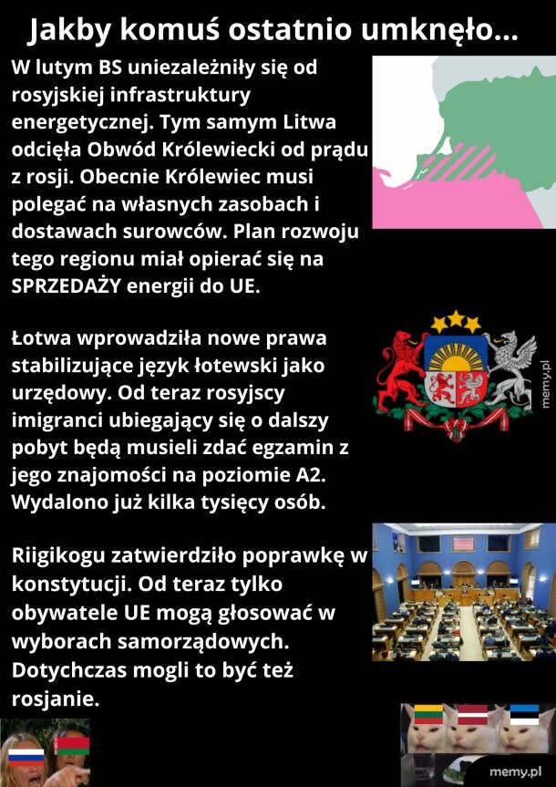 Mem polityczny z podsumowaniem działań państw bałtyckich wobec Rosji.