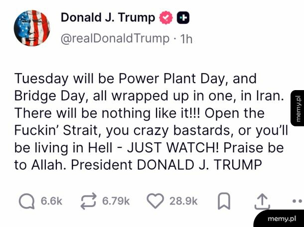 Zrzut ekranu z wpisem Donalda Trumpa na Twitterze dotyczącym Iranu.
