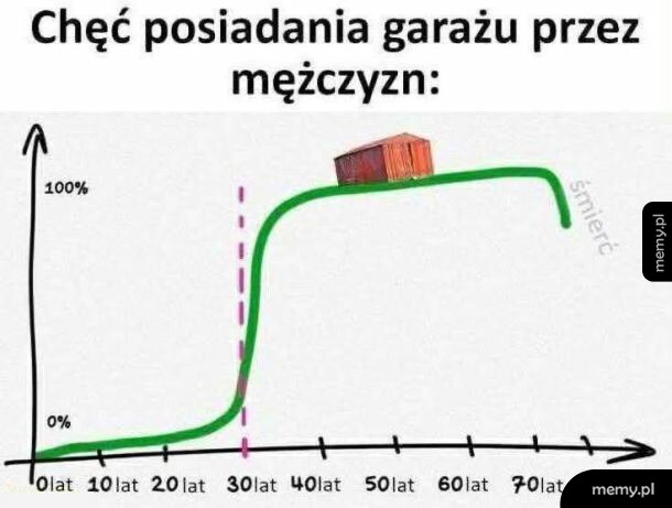 Wykres przedstawiający wzrost chęci posiadania garażu u mężczyzn wraz z wiekiem.