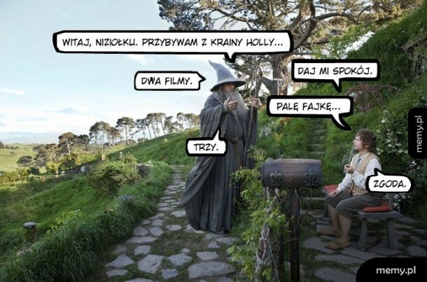 Gandalf spotkany przez Bilba w Shire rozmawia o liczbie filmów.