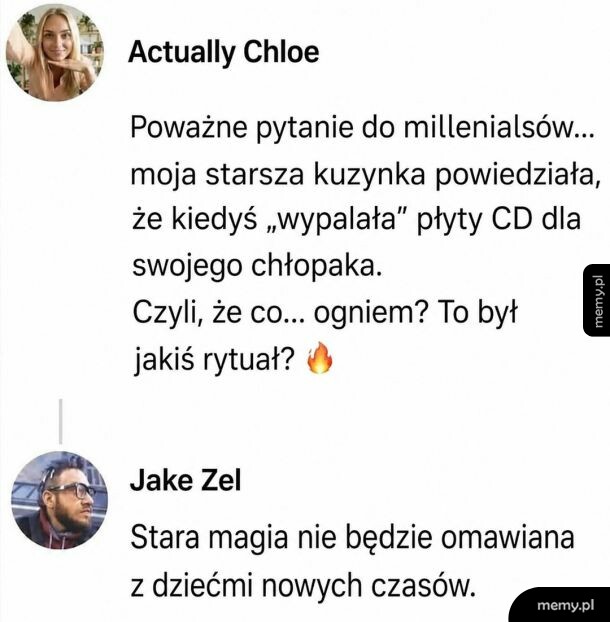 Zrzut ekranu z postu w social mediach o wypalaniu płyt CD.